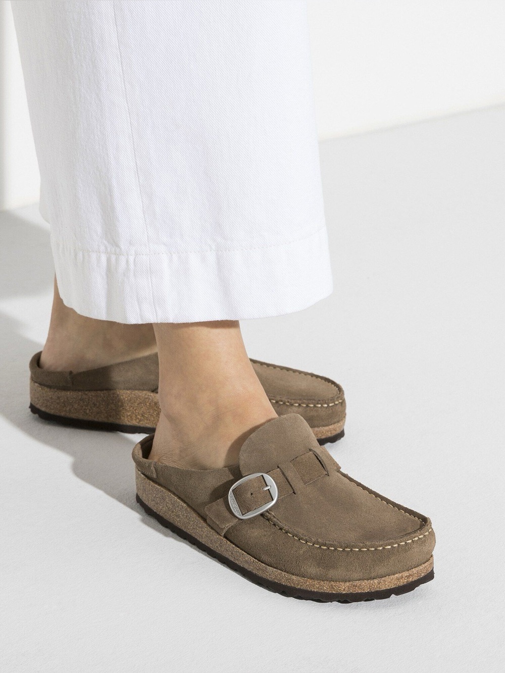 Birkenstock Buckley Suede Leather slip on shoes 
Color: Gray Taupe 42